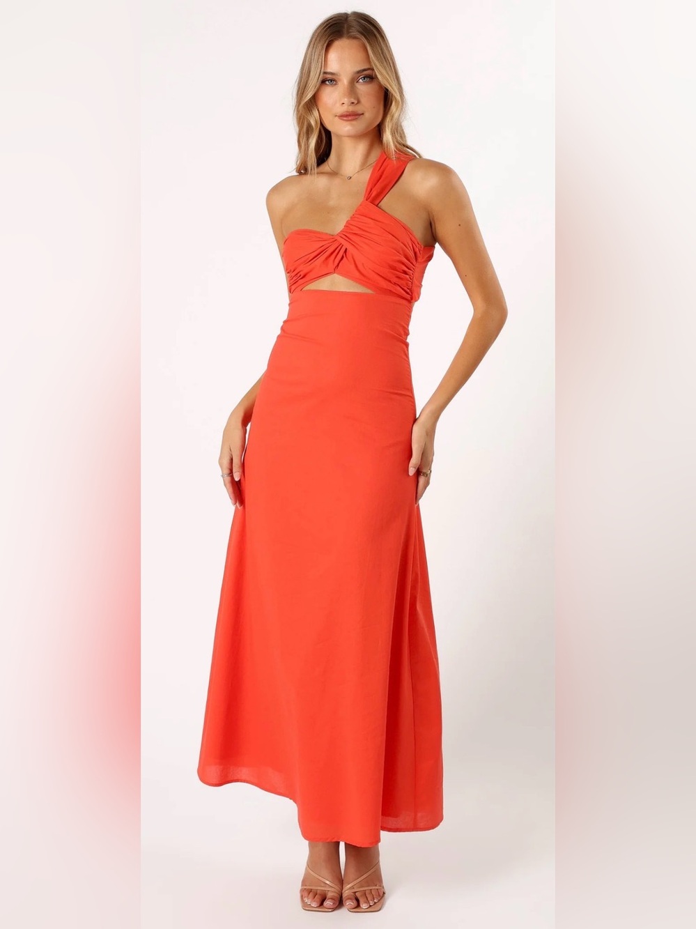 PETAL & PUP Luna One Shoulder Maxi Dress - Tangerine